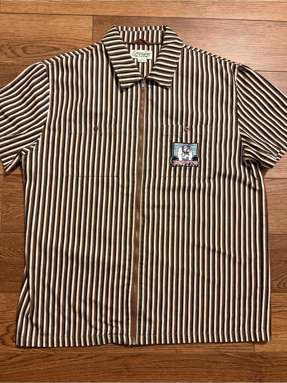 Empyre Workgear Brown Stripe Vertical Stripe Zip-Front Skater Work  Short XL